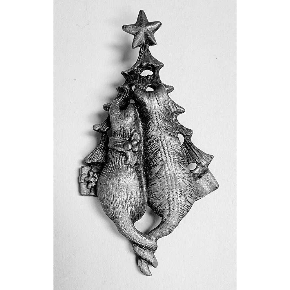 AJC Cats Climbing Christmas Tree Pewter Brooch Pin